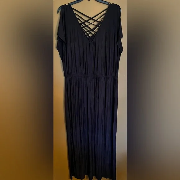 Women’s Apt 9 Beautiful Criss Cross Back Black Maxi Dress New - Picture 5 of 11